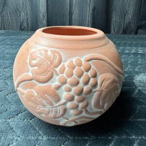 Vintage Terracotta Vase Detailed Grape Vines